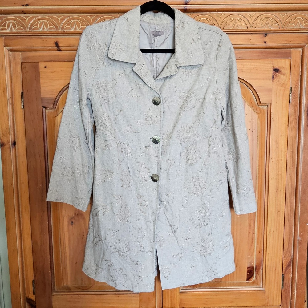J Jill Beige Embroidered‎ Linen Button Up Jacket Size XS Petite
